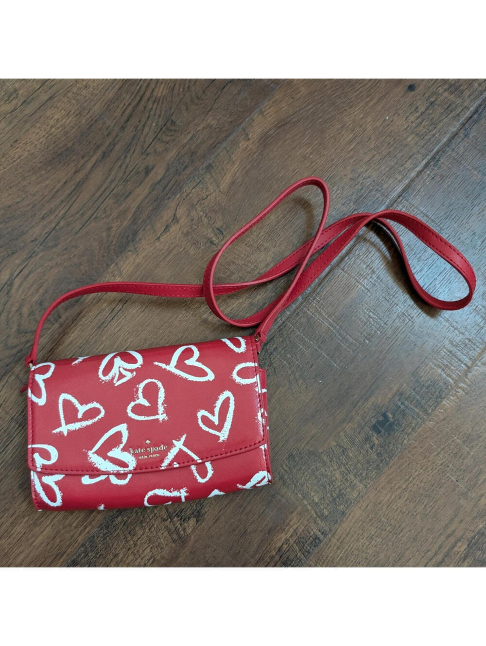 Romantic Kate Spade Red Heart Crossbody Clutch Wallet Bag EUC